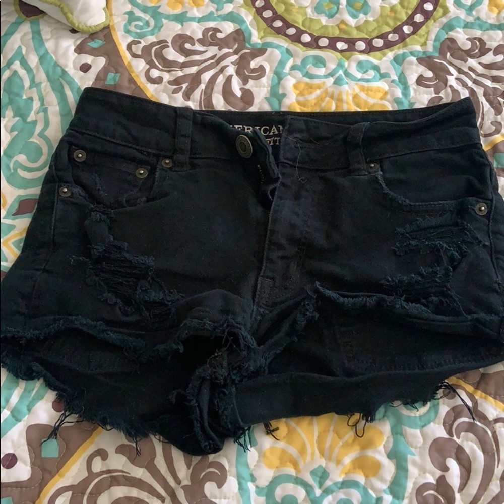 Black denim shorts